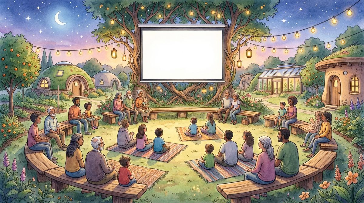 Community gathering watching presentation